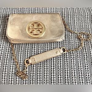 Tory Burch Large, Glamorous Gold Crossbody or Clutch